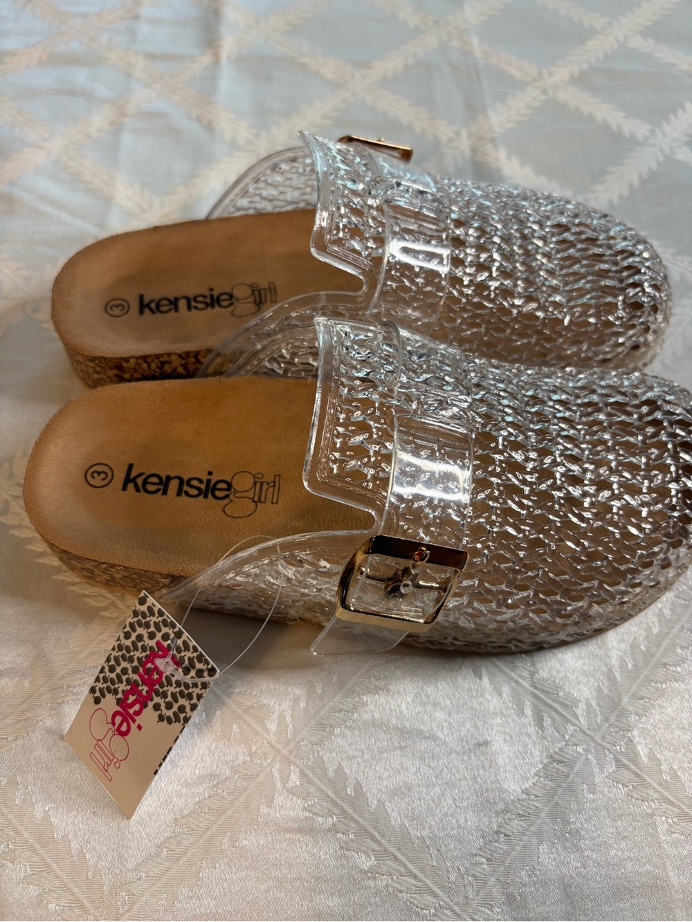 Kensie Clear Textured Jelly Slide Sandals with Metallic Buckle